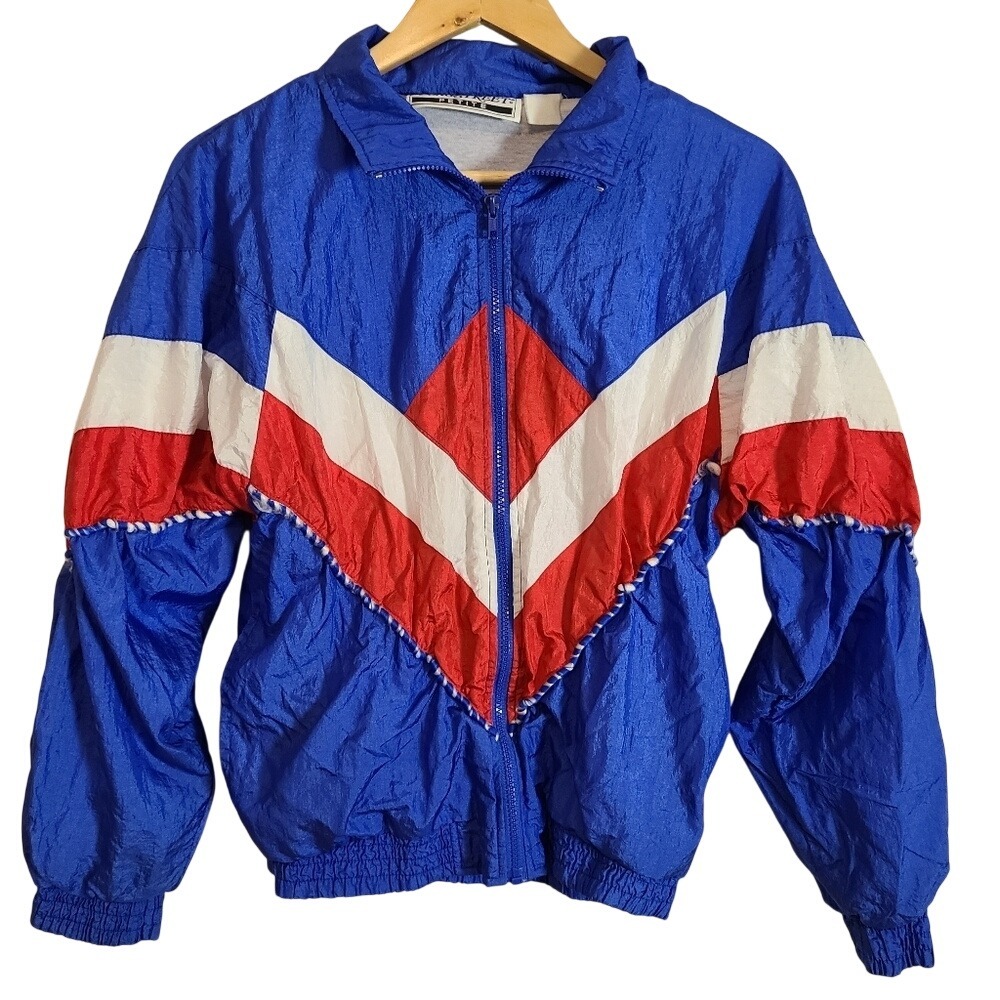 Retro Vintage Blue Red White Colourblock Windbreaker Bomber Track Jacket Small